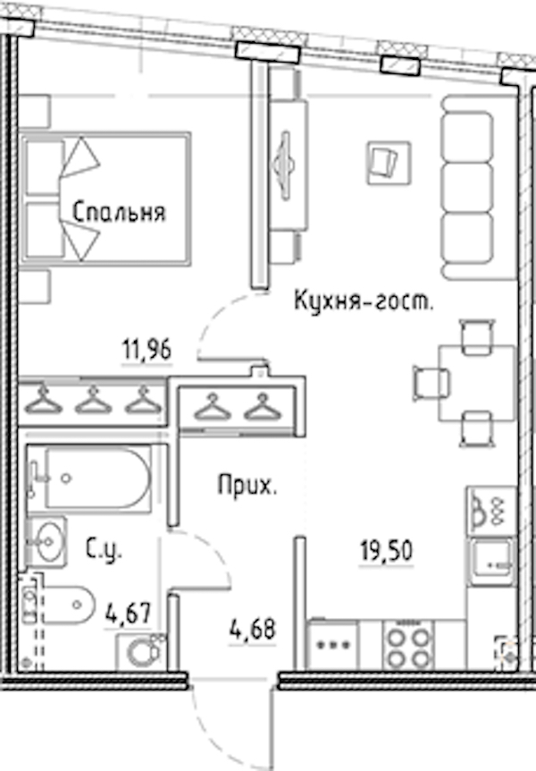 1-комнатная квартира 40.07 м², 2/10 эт., ЖК «LEGENDA Лисичанская 22»